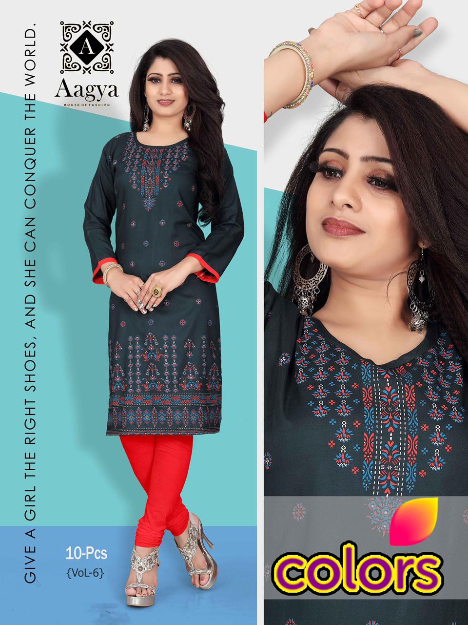 Aagya Colors 6 Latest Fancy Regular Wear Wear Printed Kurti Collection